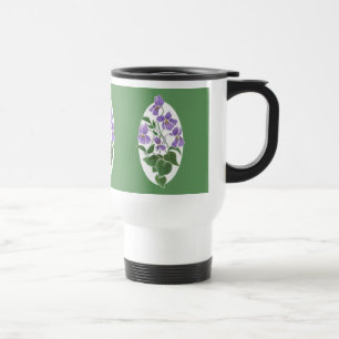 Jolie Mug de voyage vert et blanc, Violets