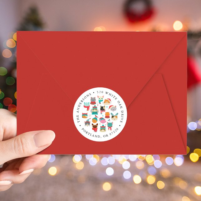 Jolie Noël Chats Fêtes Retour Adresse Étiquettes (Créateur téléchargé)