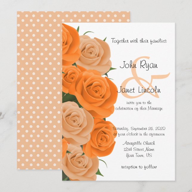 Jolie Orange Rose Flower Wedding Invitations (Devant / Derrière)