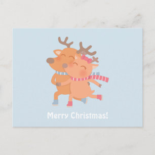 Jolie paire de rennes sur patins Carte de Noël