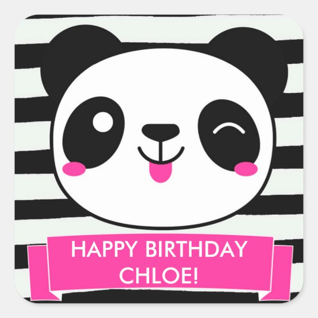 Jolie Panda Rose filles joyeuses Stickers Annivers (Devant)