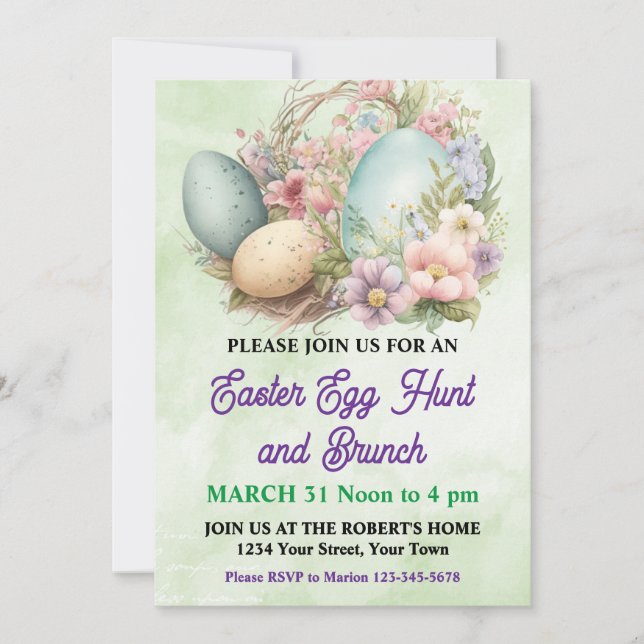 Jolie Pastel Easter Egg Hunt Invitation (Devant)