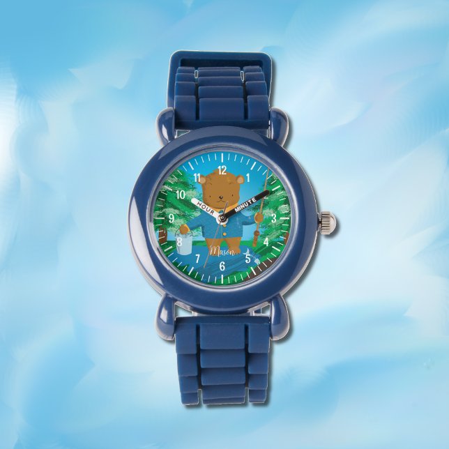 Jolie pêche brun ours enfant montre personnalisée (Créateur téléchargé)