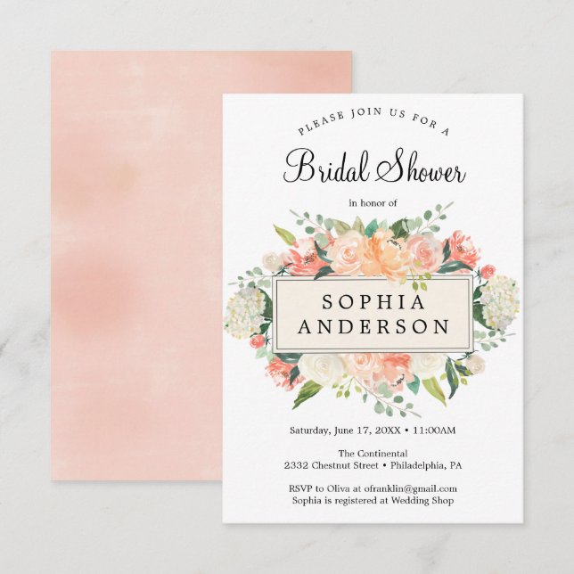Jolie Pêcher Floral Bridal Carte d'invitation à la (Devant / Derrière)