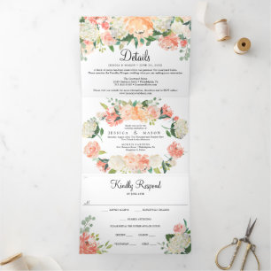 Jolie Pêcher Mariage Floral Invitations Tri-Fold