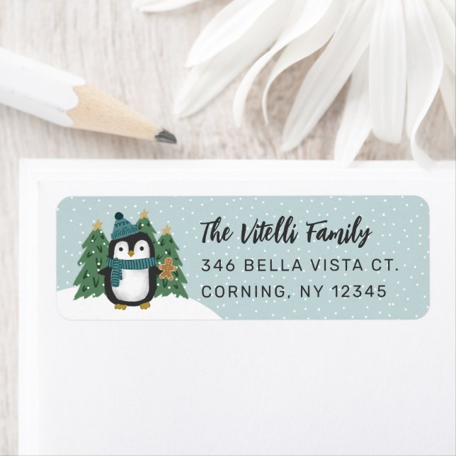 Jolie Penguin d'hiver Adresse de retour (En situation)