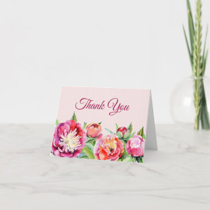Jolie Peonies Aquarelle Floral Carte de remercieme