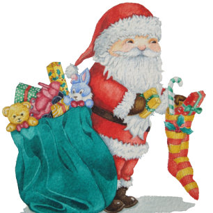 Jolie père Noël et jouets enveloppe verte de Noël