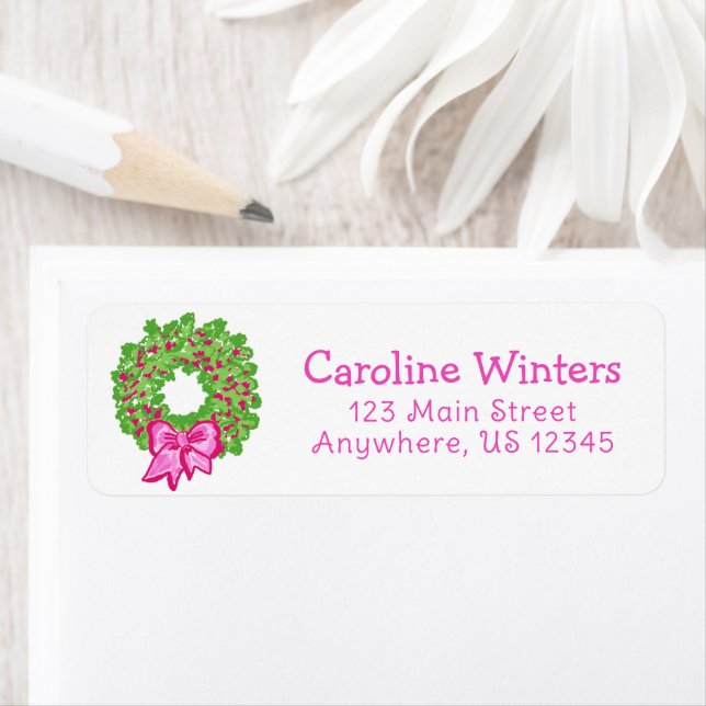 Jolie Preppy Christmas rose & vert Wreath Adresse (En situation)