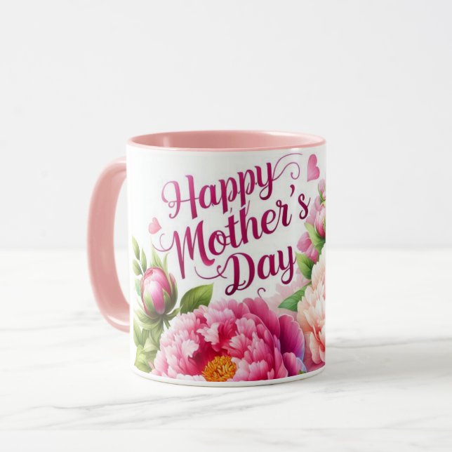 Jolie Pretty Pink Peonies Fête des Mères Mug flora (Devant gauche)