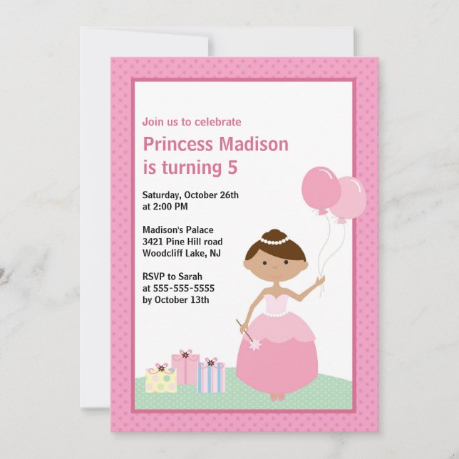 Jolie Princesse Anniversaire Fête Invitation (Devant)