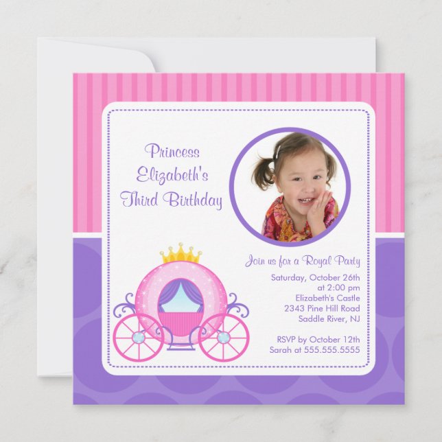 Jolie princesse Carriage Photo Birthday Invitation (Devant)