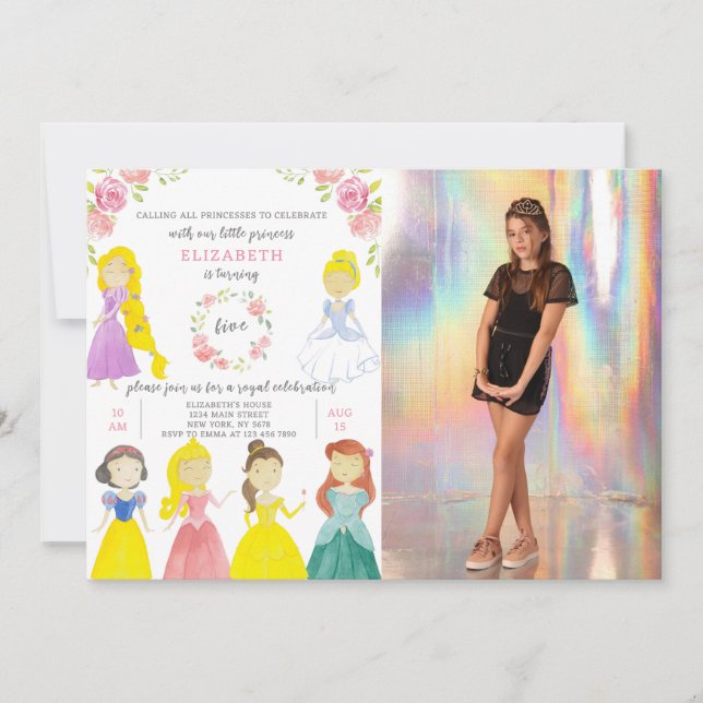 Jolie Princesses Invitation Anniversaire Avec Phot (Devant)