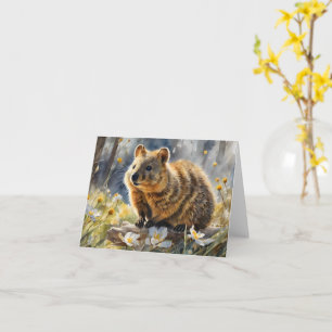 Jolie Quokka Fleur Blanche Aquarelle Carte De Vœux