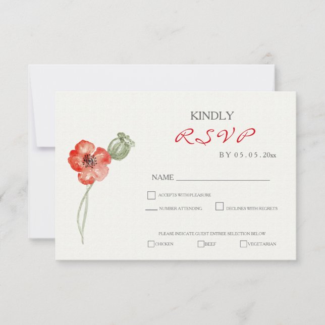Jolie Red Poppies mariage floral carte RSVP (Devant)