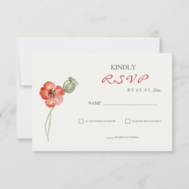 Jolie Red Poppies mariage floral carte RSVP (Devant)