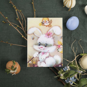 Jolie rétro vintage lapin de Pâques ajouter carte