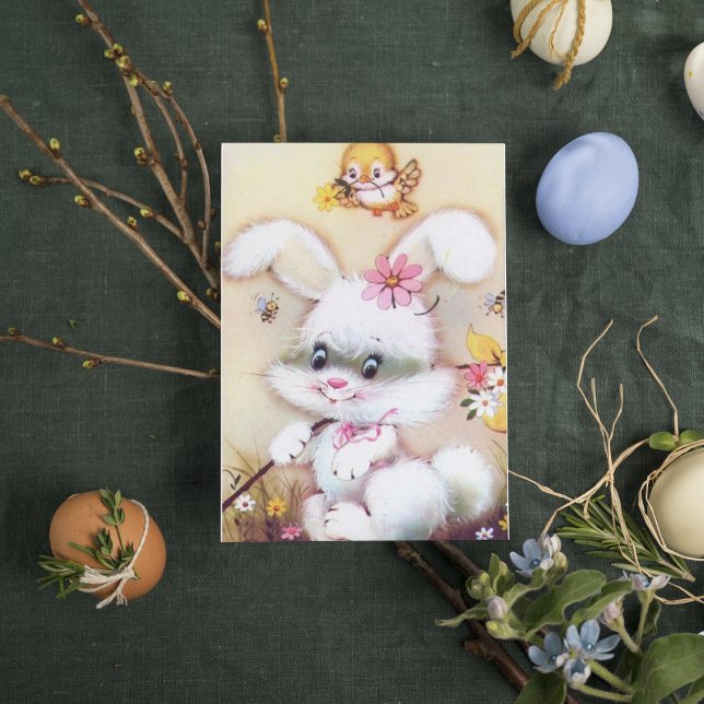 Jolie rétro vintage lapin de Pâques ajouter carte  (Créateur téléchargé)