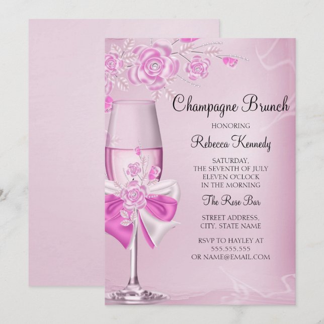 Jolie Rose Champagne Brunch Invitation (Devant / Derrière)