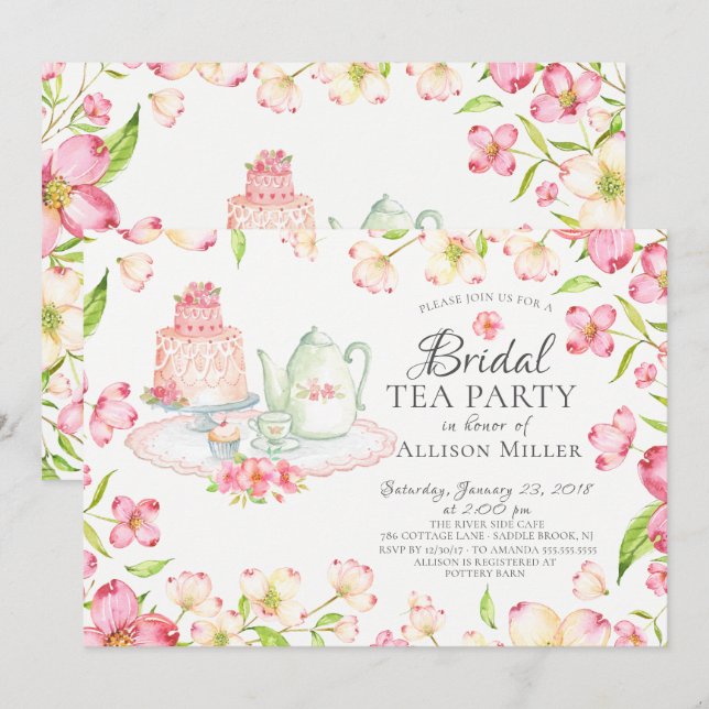 Jolie rose Floral Tea Party Invitation (Devant / Derrière)
