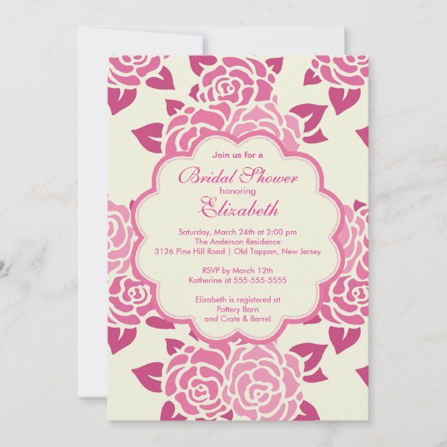 Jolie rose rose Roses Invitation à la douche nupti (Devant)