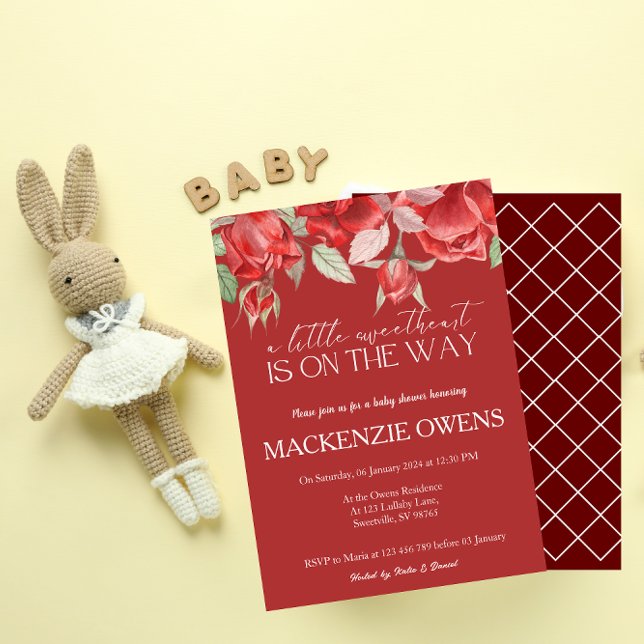 Jolie Rose Rouge Florals Baby shower Invitation (Créateur téléchargé)