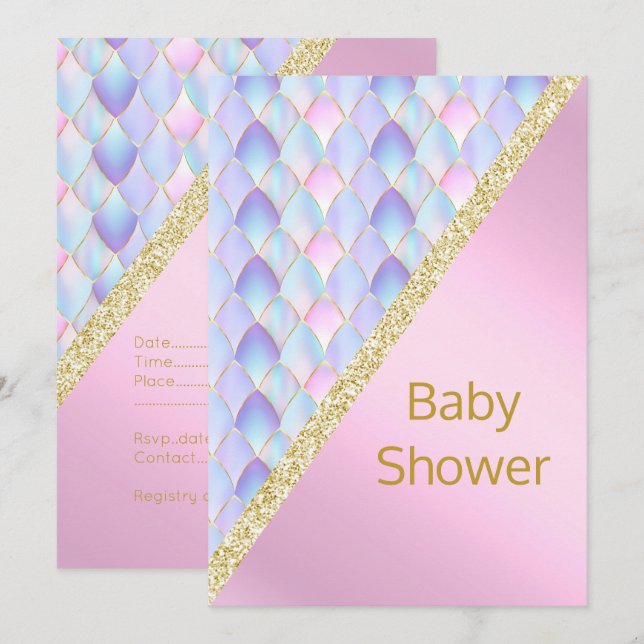 JOLIE ROSE Sirène BABY SHOWER INVITATION Or (Devant / Derrière)