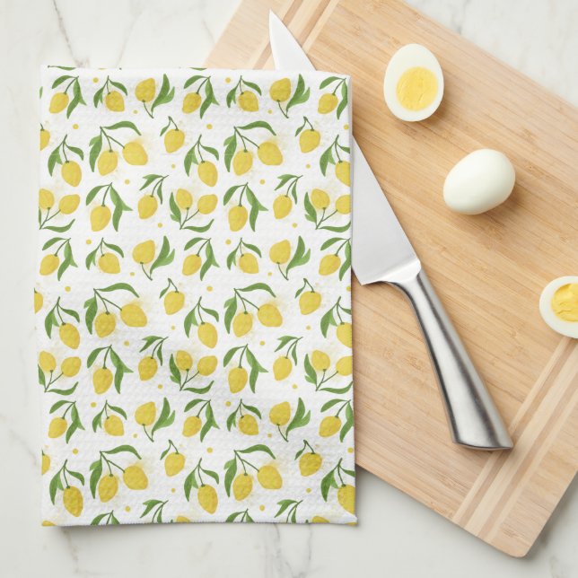 Jolie serviette de cuisine jaune citron (Quart Plié)