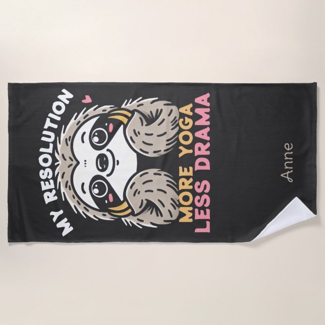 Jolie Serviette de plage de Yoga Sloth - Plus de Y (Devant)