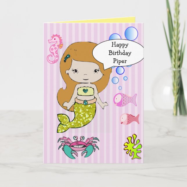 Jolie Sirène Jaune Bonne Carte Anniversaire (Devant)