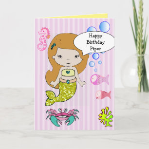 Jolie Sirène Jaune Bonne Carte Anniversaire