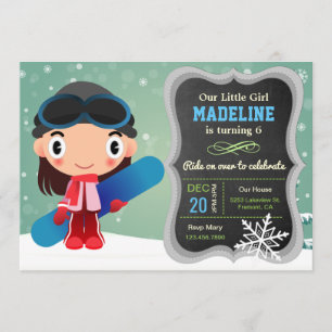 Jolie Snowboard Girl Anniversaire Fête Invitation