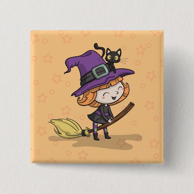 Jolie sorcière d'Halloween et chat | Badge (Devant)