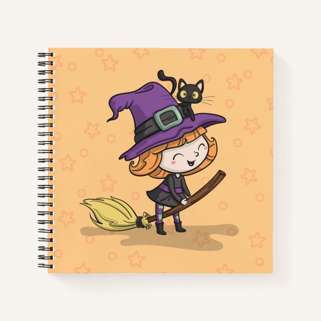 Jolie sorcière d'Halloween et chat | Carnet (Devant)