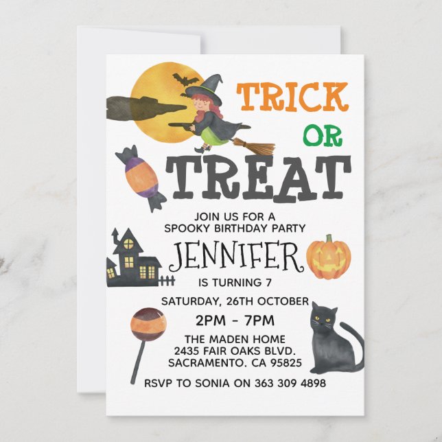 Jolie Sorcière Halloween Anniversaire Invitation (Devant)