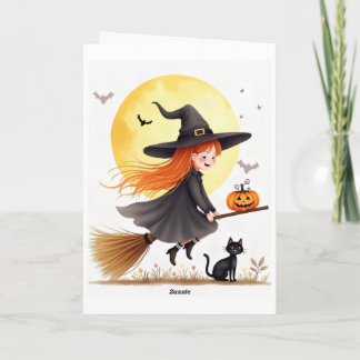 Jolie Sorcière Sur Balai Carte