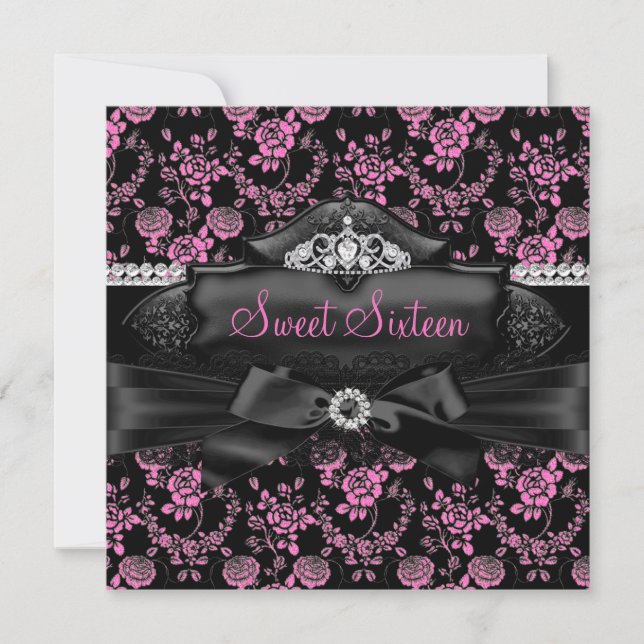 Jolie Tiara & Bow Rose Sweet 16 Invitation (Devant)
