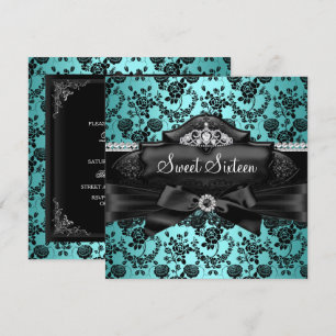 Jolie Tiara & Bow Turquoise Sweet 16 Invitation