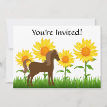 Jolie tournesol et cheval Invitation fête d'annive