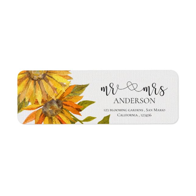 Jolie Tournesol Mme Et Mme Floral Mariage Adresse (Devant)