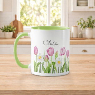 Jolie Tulipes roses et Daffodiles blancs Café Mug