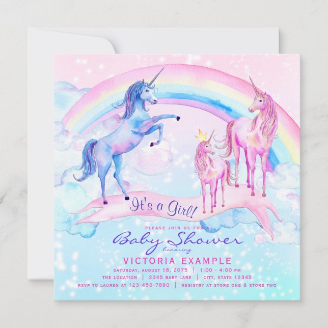 Jolie Unicorn Baby Shower Invitations (Devant)