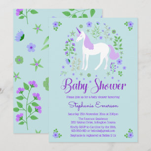 Jolie Unicorn Purple Aqua Baby shower Invitation