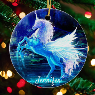 Jolie Unicorne Christmas Tree Ornement Nom et date