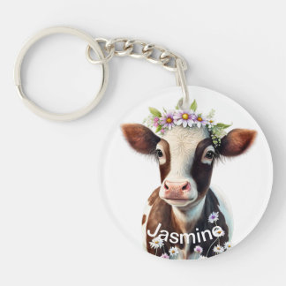 Jolie vache brune votre nom ferme d'aquarelle fleu