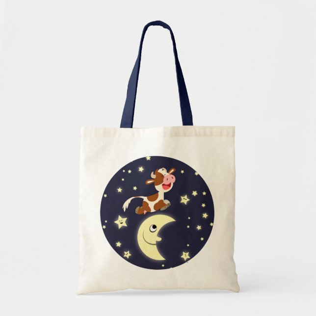 Jolie vache Caricature Qui Saute Sur Le Sac Lune (Devant)