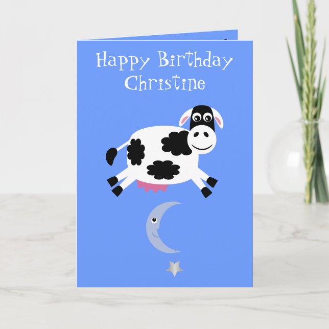 Jolie Vache Sauter Sur La Carte De Voeux Lune (Devant)