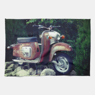 Jolie vieille serviette de thé Scooter 40,6 cm x 6