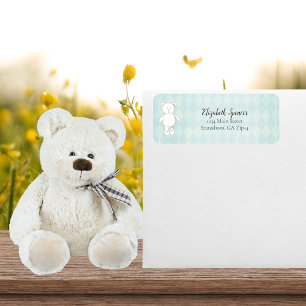 Jolie White Teddy Bear Adresse de retour   Aqua Bl