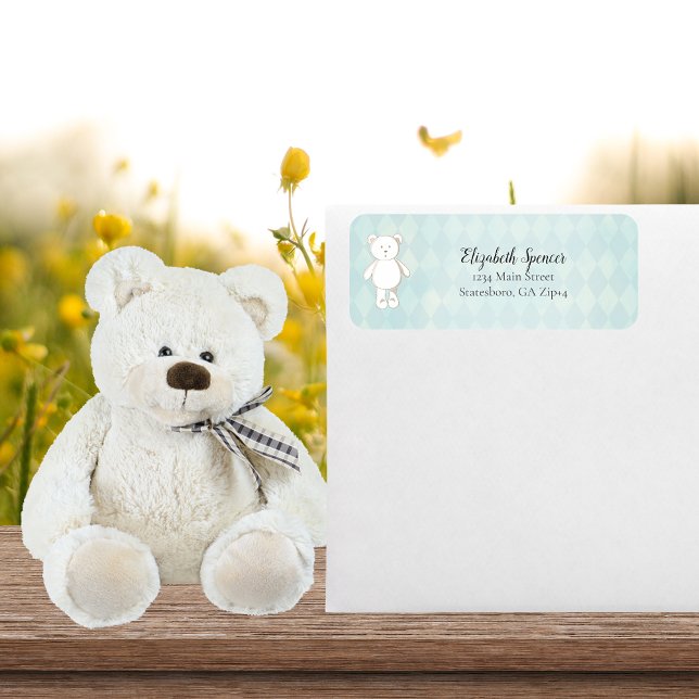 Jolie White Teddy Bear Adresse de retour | Aqua Bl (Créateur téléchargé)